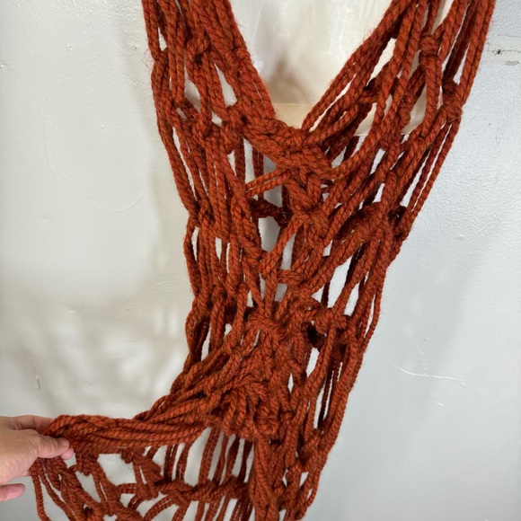 custom hand knit knotted rust red net dress sleeveless scoop neck high low artsy - Picture 12 of 15